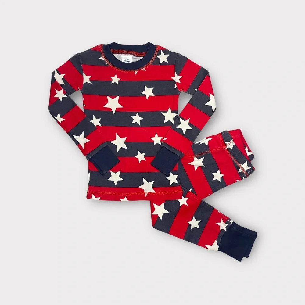 Mini Boden Star Stripes Pattern Red Pajama Set